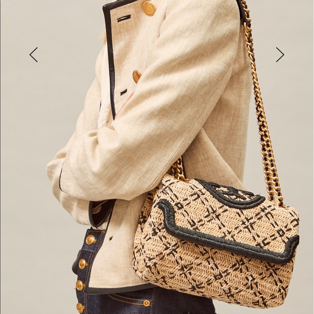 New tory burch straw shoulder bag